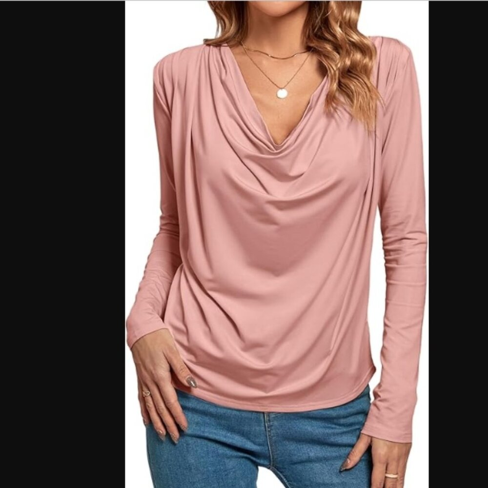 Cowl Neck Ruched Long Sleeve Blouse